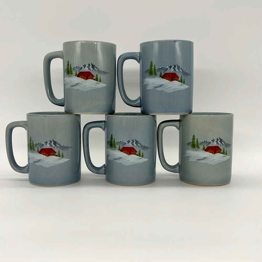 Vintage Set Of 5 Otagiri Japan Skier Design Coffee Mugs